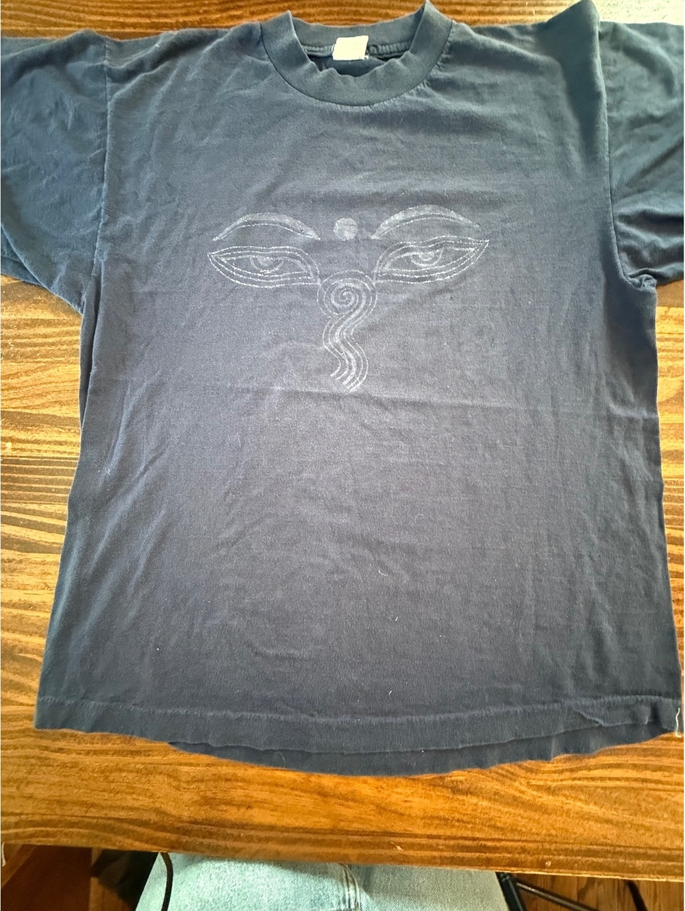 Vintage Mongkol-La Black T-Shirt with Spiritual Eye Graphic